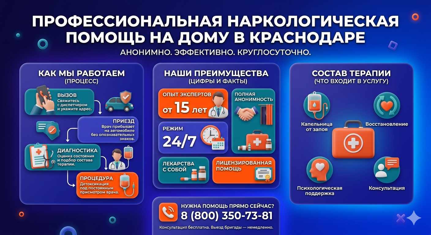 Инфографика о принципах лечения алкоголизма на дому в Раздольном: этапы вызова нарколога, преимущества анонимной детоксикации и состав медицинской помощи.